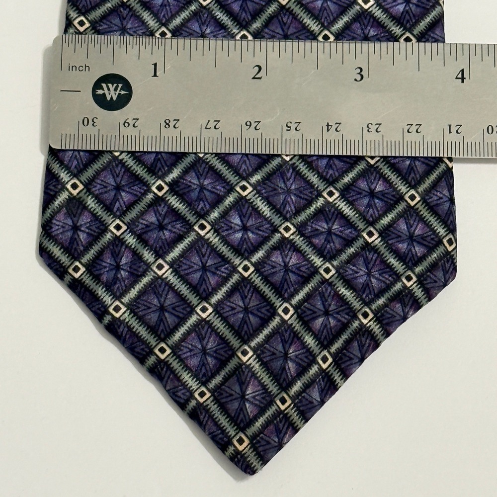 Vintage Adolfo Couture Purple Geometric 100% Silk Necktie Men's Classic Tie - Picture 4 of 9